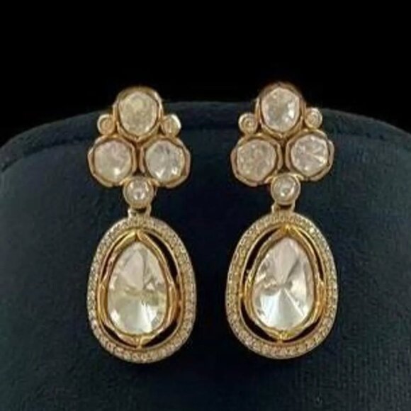 Premium Quality Golden Polish Moissanite Polki Necklace Set - Picture 4 of 4